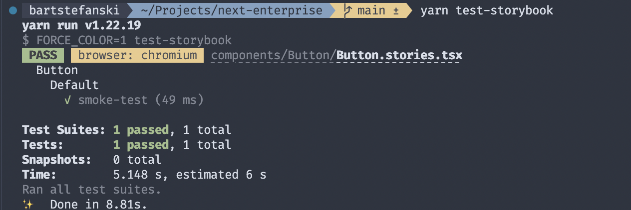 Results of smoke testing using Storybook